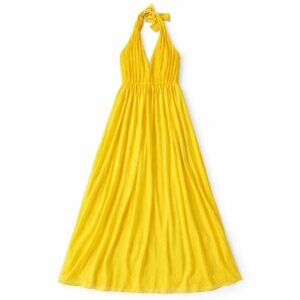 Alice + Olivia Kassidy Gold Chiffon Halter Maxi Dress Pleated Bodice Gown 2